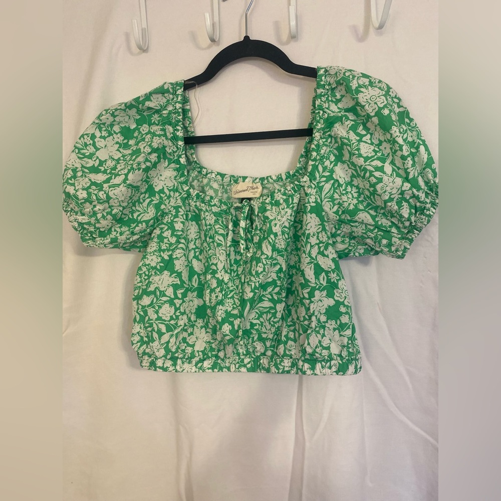 Green and White Crop Top